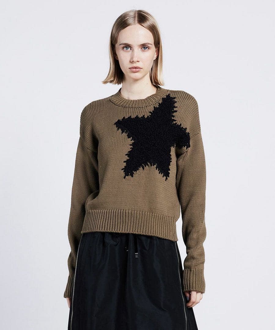 ダブルスタンダード スターモチーフニットセーター カーキ