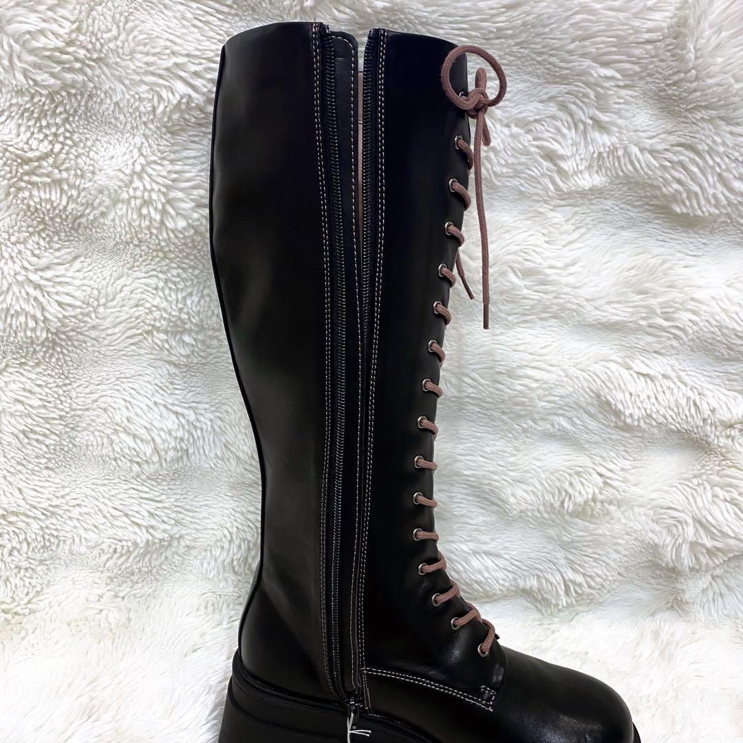 【新品・タグ付・厚底】by あしながおじさん レースアップロングブーツ L