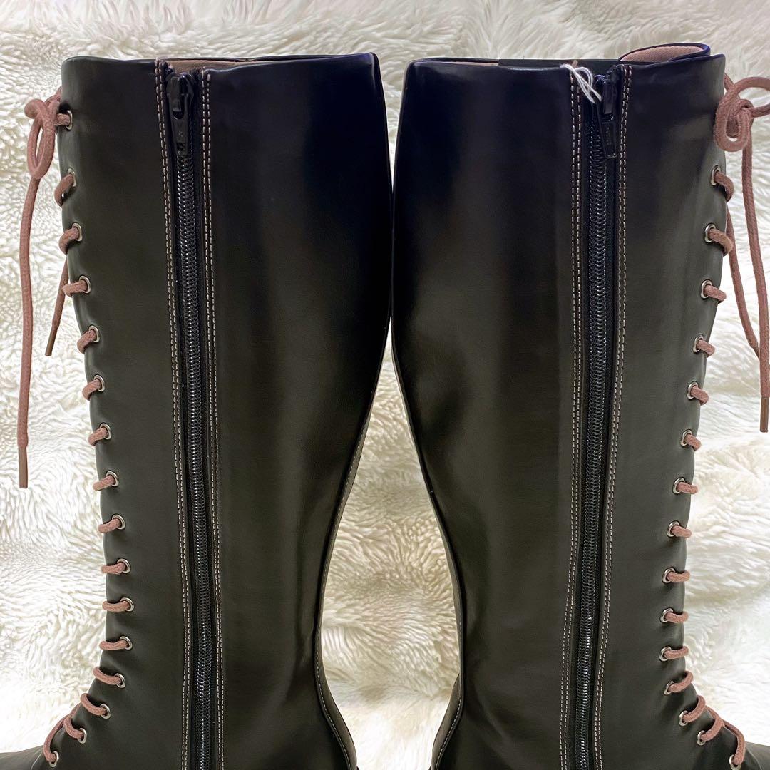 【新品・タグ付・厚底】by あしながおじさん レースアップロングブーツ L