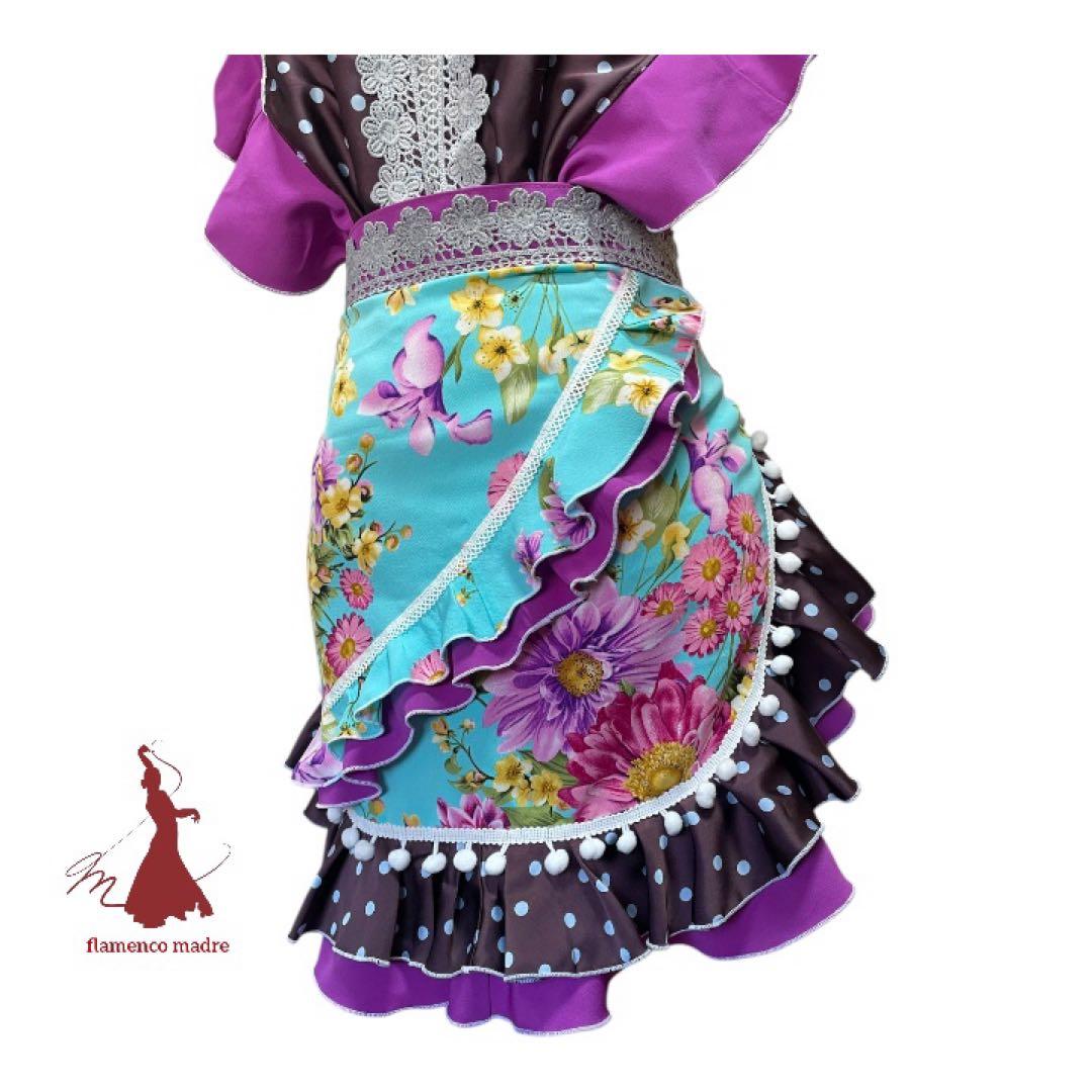 フラメンコエプロンピキージョターバン 3点セット花柄 フリル レース