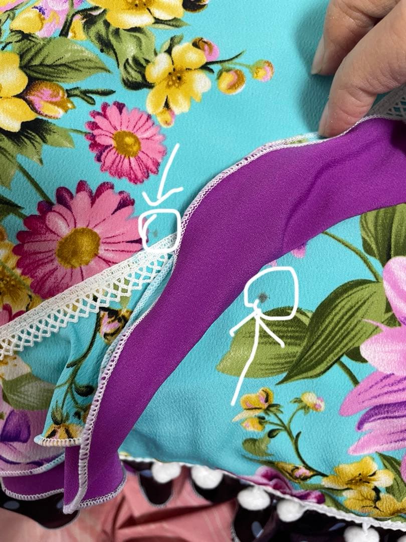 フラメンコエプロンピキージョターバン 3点セット花柄 フリル レース