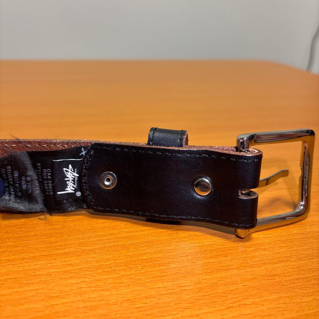 stussy 本革ベルト、ブラック、メンズ