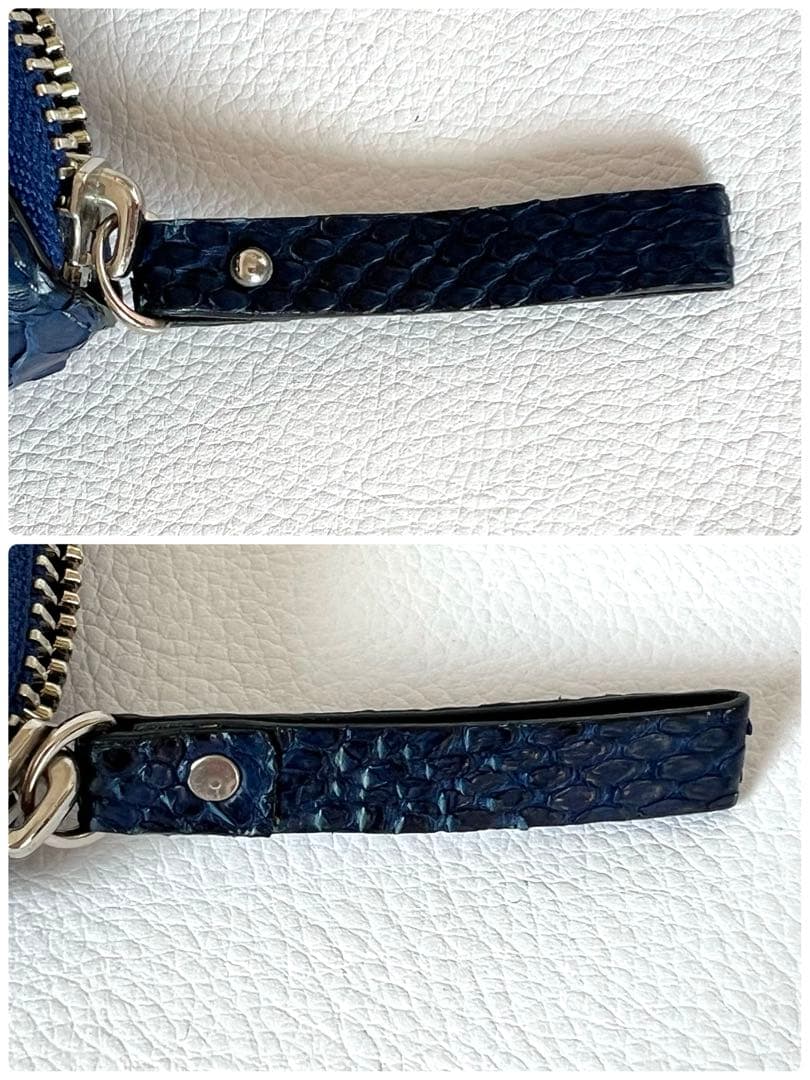 未使用級/本ヘビ革 ✨リアルパイソン 長財布 ラウンドジップ JRAタグ ブルー