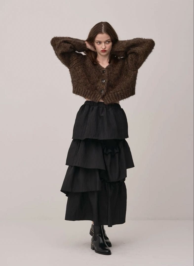 Pinue シャギーMIXニットカーディガン（BROWN）