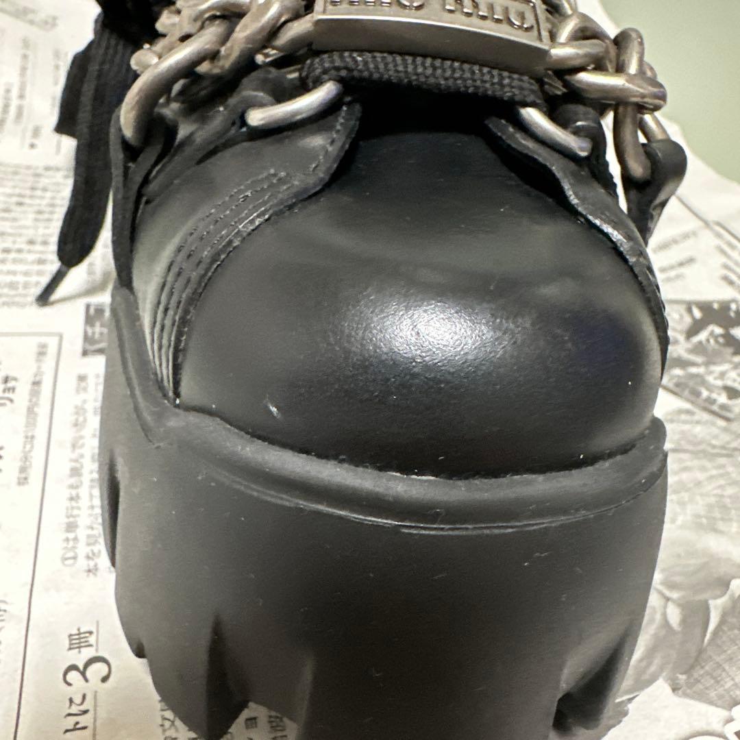 miumiuチェーン付きブーツ 34 1/2 黒 21.5 レザー 鑑定済