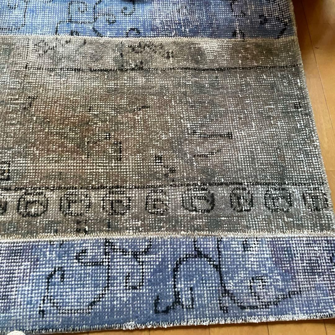 58×82 パッチワークオーバーダイ　ブルー×グレイ　トルコヴィンテージラグ