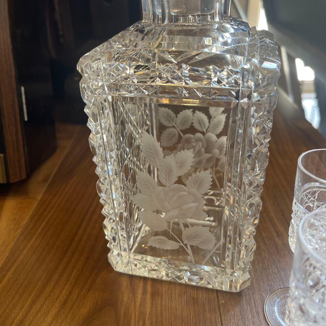 クリスタルガラス　アンティーク　デキャンタ　グラス5客セット