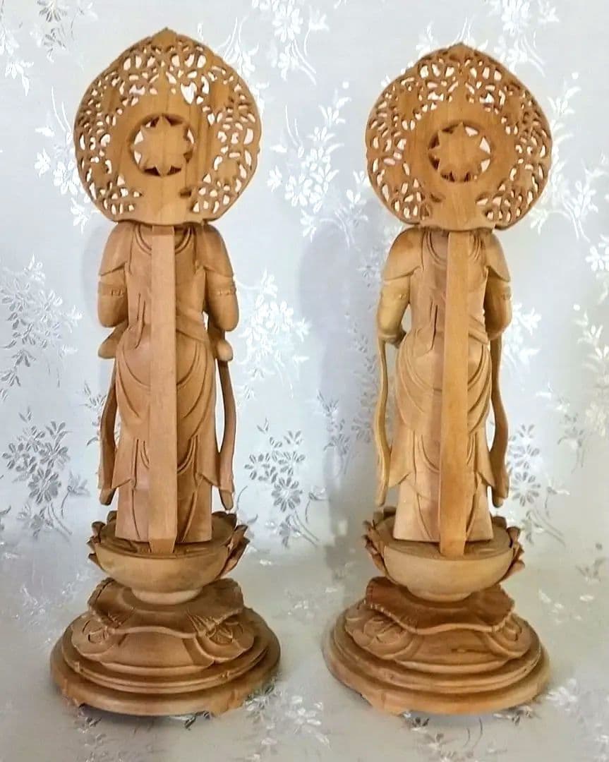 観音菩薩立像・勢至菩薩立像 3.5寸 #561#562 ◆白檀 木彫 仏像