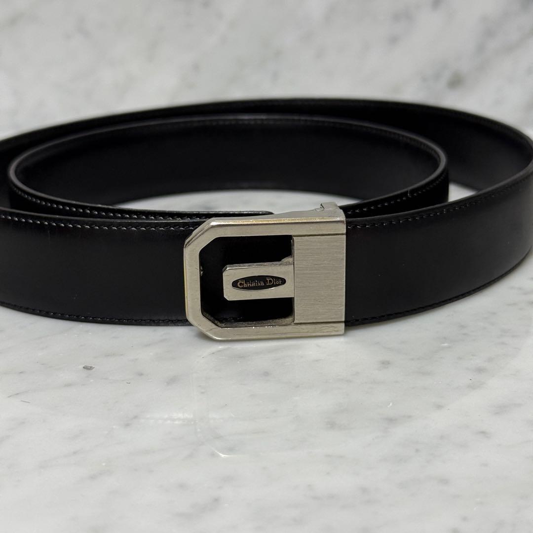 美品 Christian Dior クリスチャンディオール ベルト 本革 黒 銀