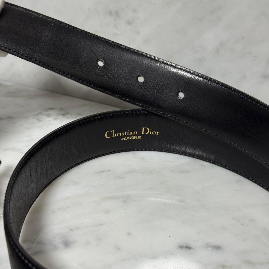 美品 Christian Dior クリスチャンディオール ベルト 本革 黒 銀