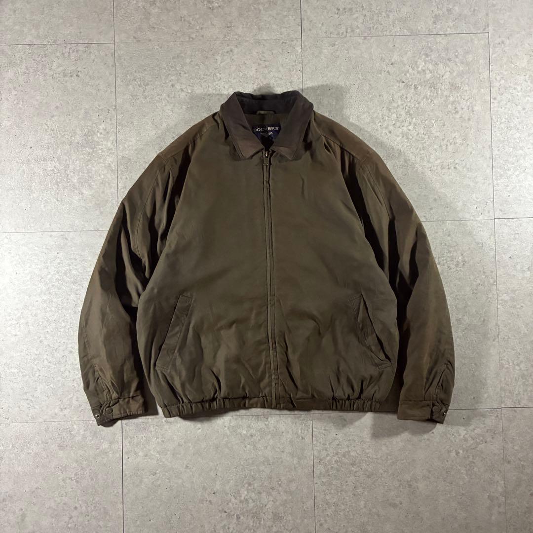 90s DOCKERS襟レザー中綿ブルゾンハリントンジャケットフェード短丈