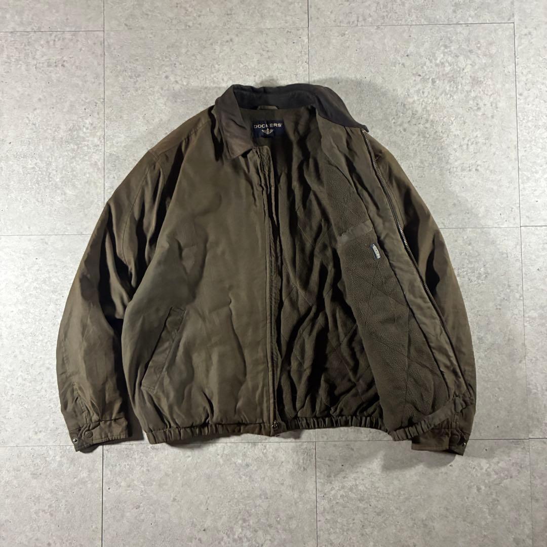 90s DOCKERS襟レザー中綿ブルゾンハリントンジャケットフェード短丈