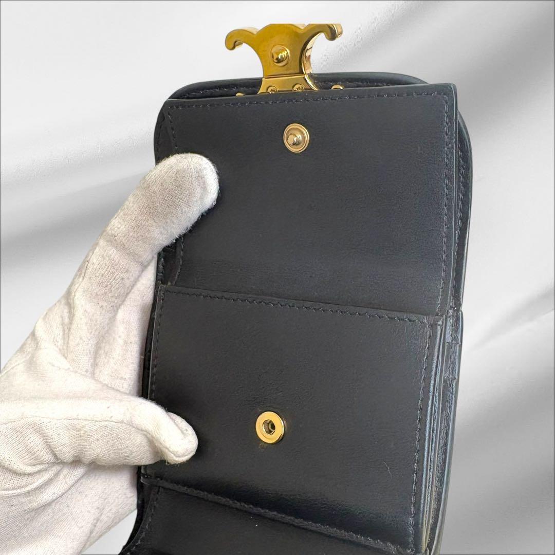 美品✨ CELINE セリーヌ トリオンフ ブラック レザー 三つ折り 財布