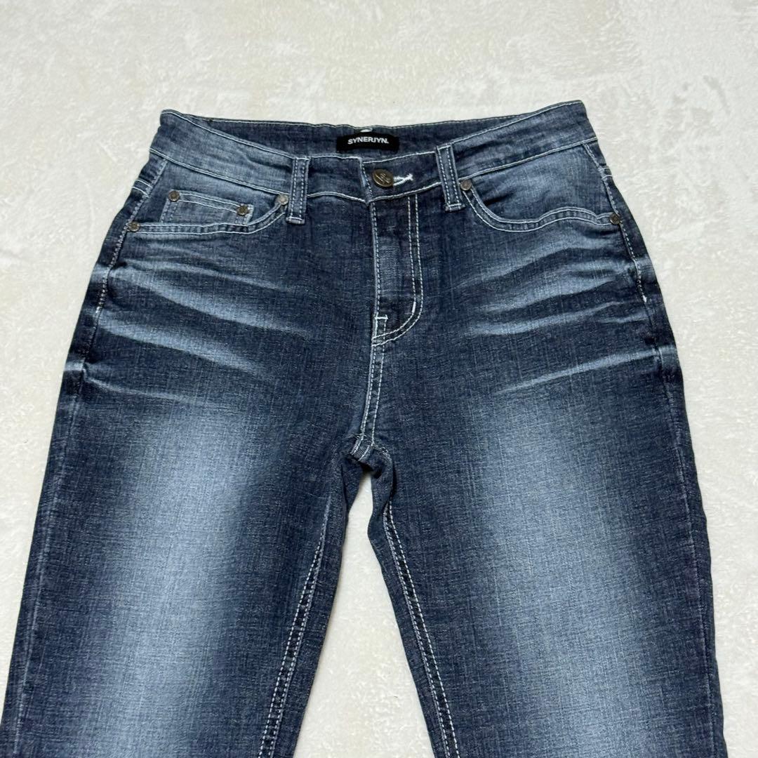 極美品　SYNERJYN シナジン　カットウォッシングデニムパンツ　フレア　M