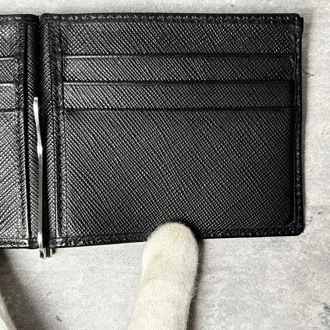 ✨極美品✨ PRADA マネークリップ ロゴ型押し サフィアーノレザー ブラック