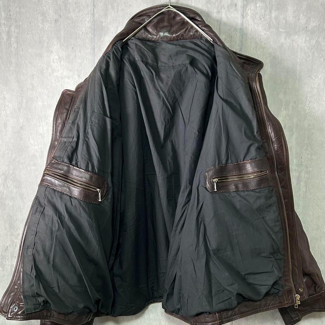 極上 ヘビーウェイト レザー ジャケット 濃茶 ヴィンテージ 本革 肩パッドなし