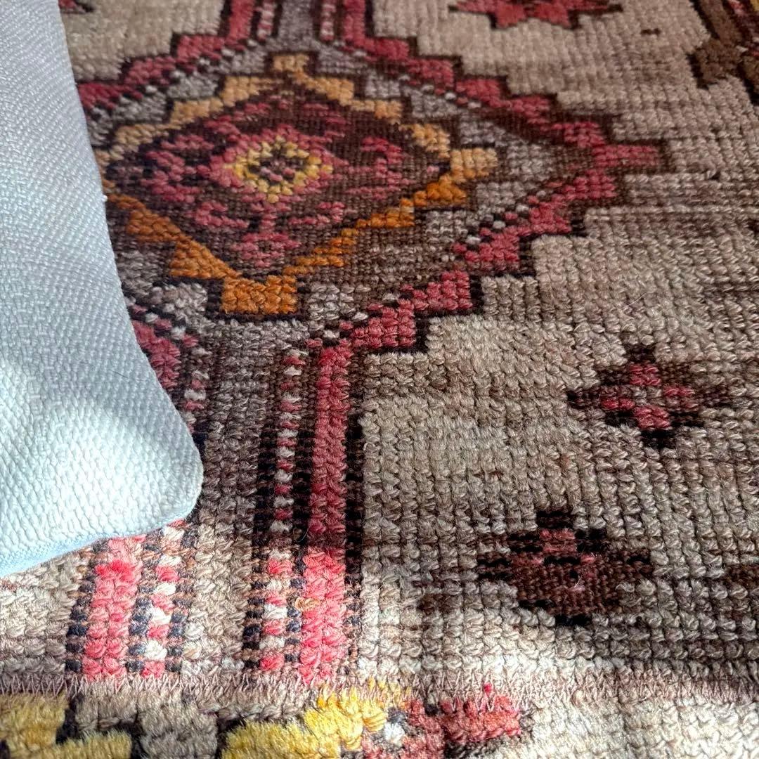 レア93×97 正方形サイズ　ウール　ブラウン　トルコヴィンテージラグ