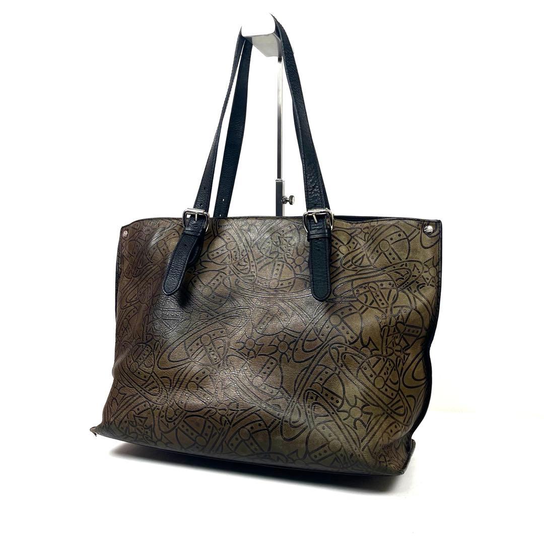 ヴィヴィアン　激レア　トートバッグ　オーブ総柄　ロゴエンボス　本革　ブラウン