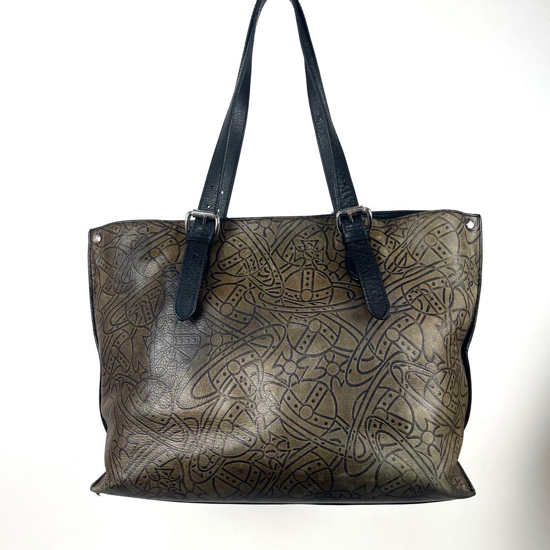 ヴィヴィアン　激レア　トートバッグ　オーブ総柄　ロゴエンボス　本革　ブラウン