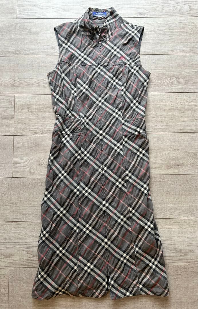 バーバリーブルーレーベル ノバチェック ジップアップワンピース 38 三陽商会