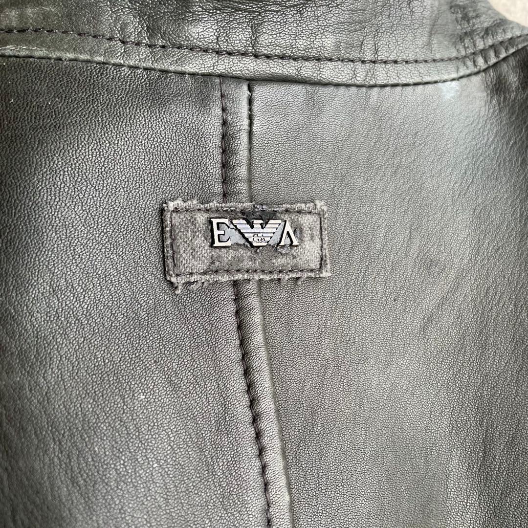 00s emporio ARMANI シングルライダース　レザージャケット　深緑