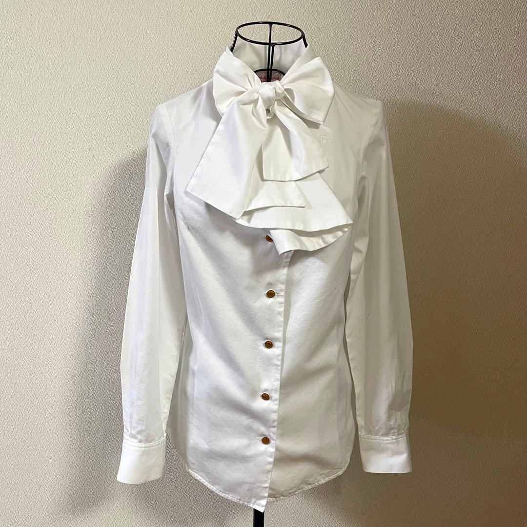 ヴィヴィアンウエストウッド リボンタイシャツ ブラウス ホワイト オーブ刺繍 1