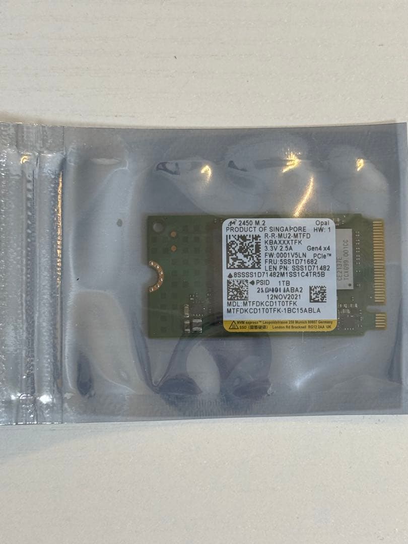 マイクロン製2450 M.2 Nvme 1TB Gen4 SSD