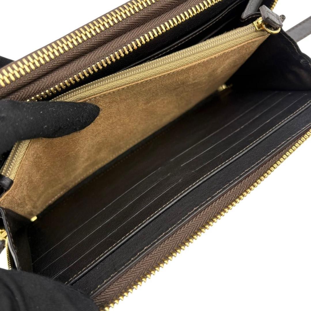 美品 エルメネジルドゼニア　オーガナイザー　長財布　ラウンドファスナー　ブラウン