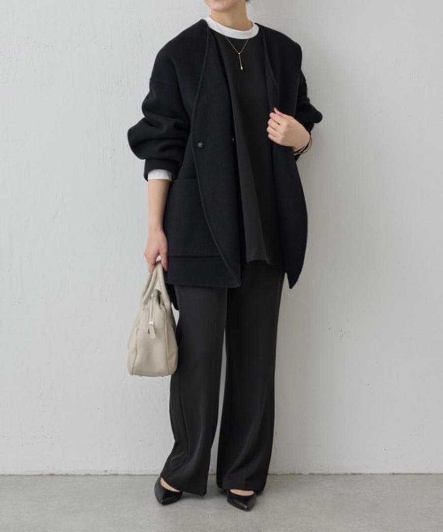 ビアズリー　レイヤード風ボリューム袖ブラウス　ブラック　洗える　長袖