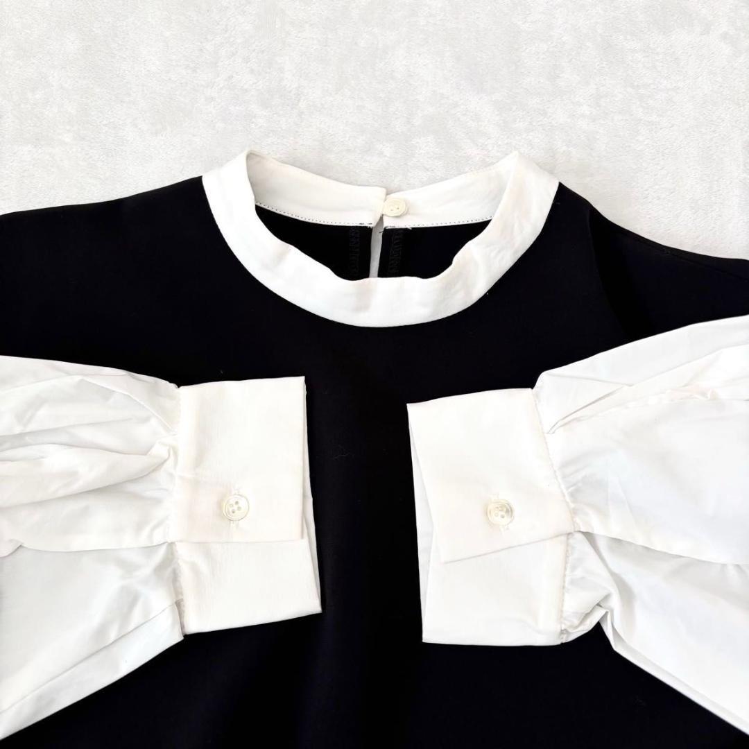 ビアズリー　レイヤード風ボリューム袖ブラウス　ブラック　洗える　長袖