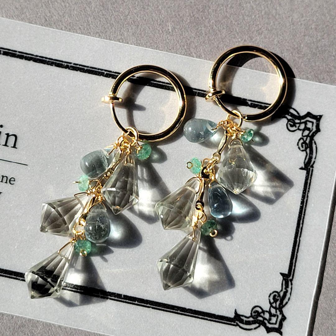 ポメころび様 グリーンアメジスト シャンデリア ピアス