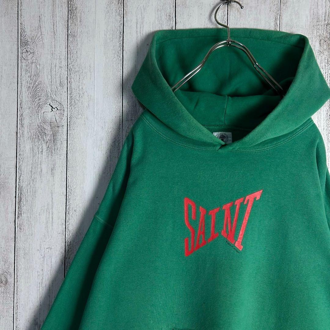 5174【希少XLサイズ】セントマイケル☆センターロゴ入りパーカー グリーン 緑