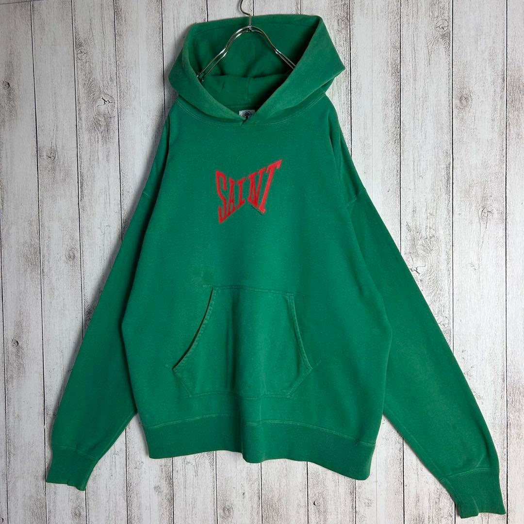 5174【希少XLサイズ】セントマイケル☆センターロゴ入りパーカー グリーン 緑