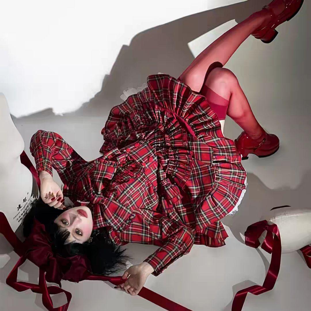 CATCOCOON長袖 セットアップ 赤チェック