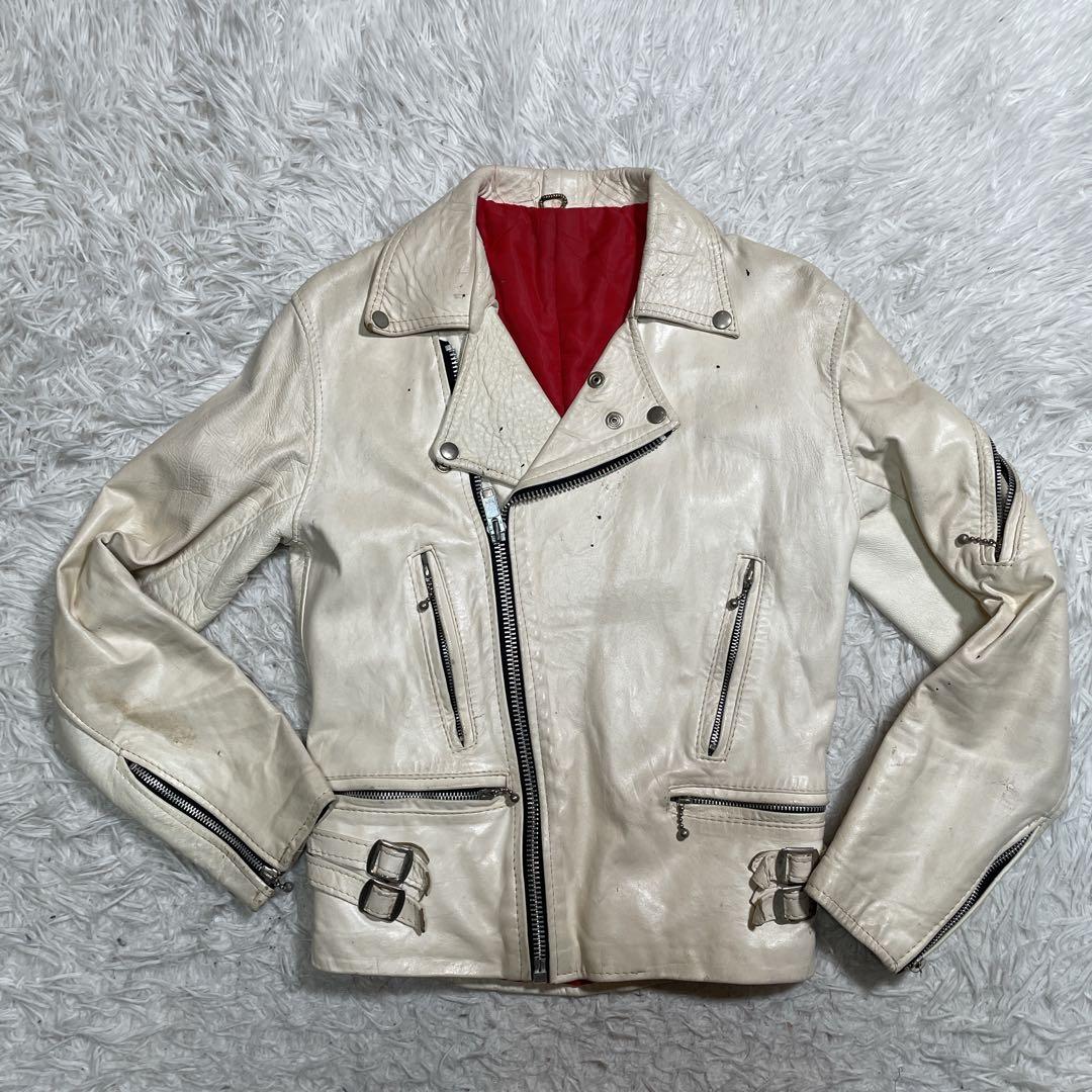 ヴィンテージ　ダブルライダース　カウレザー　ホワイト　イングランド製