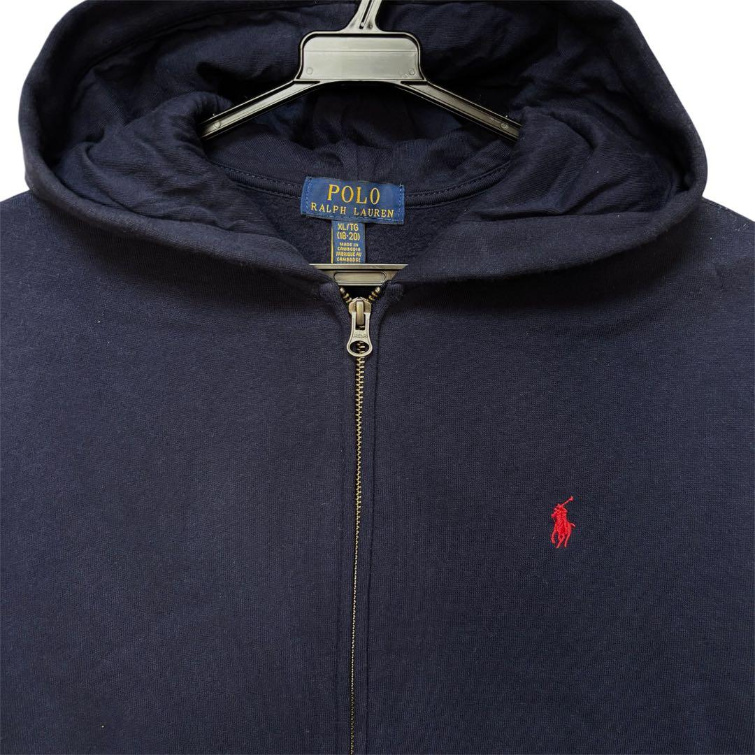 超美品 ラルフローレン ジップパーカー 裏起毛 ネイビー M