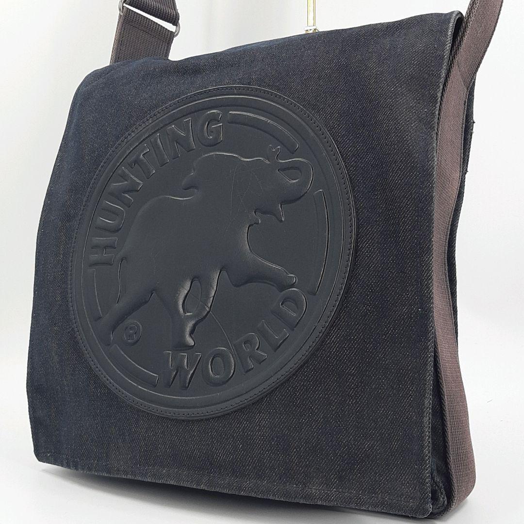 ハンティングワールド　ショルダーバッグ　メッセンジャー　デニム　ブラック