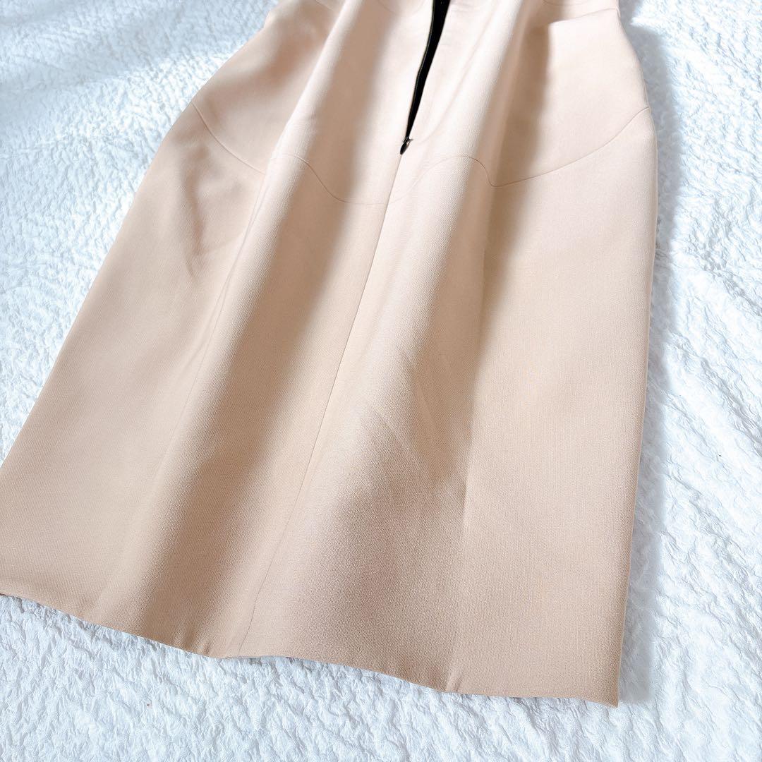 YOKOCHAN コクーンワンピース　ピンクベージュ　スリットネック　膝丈　L