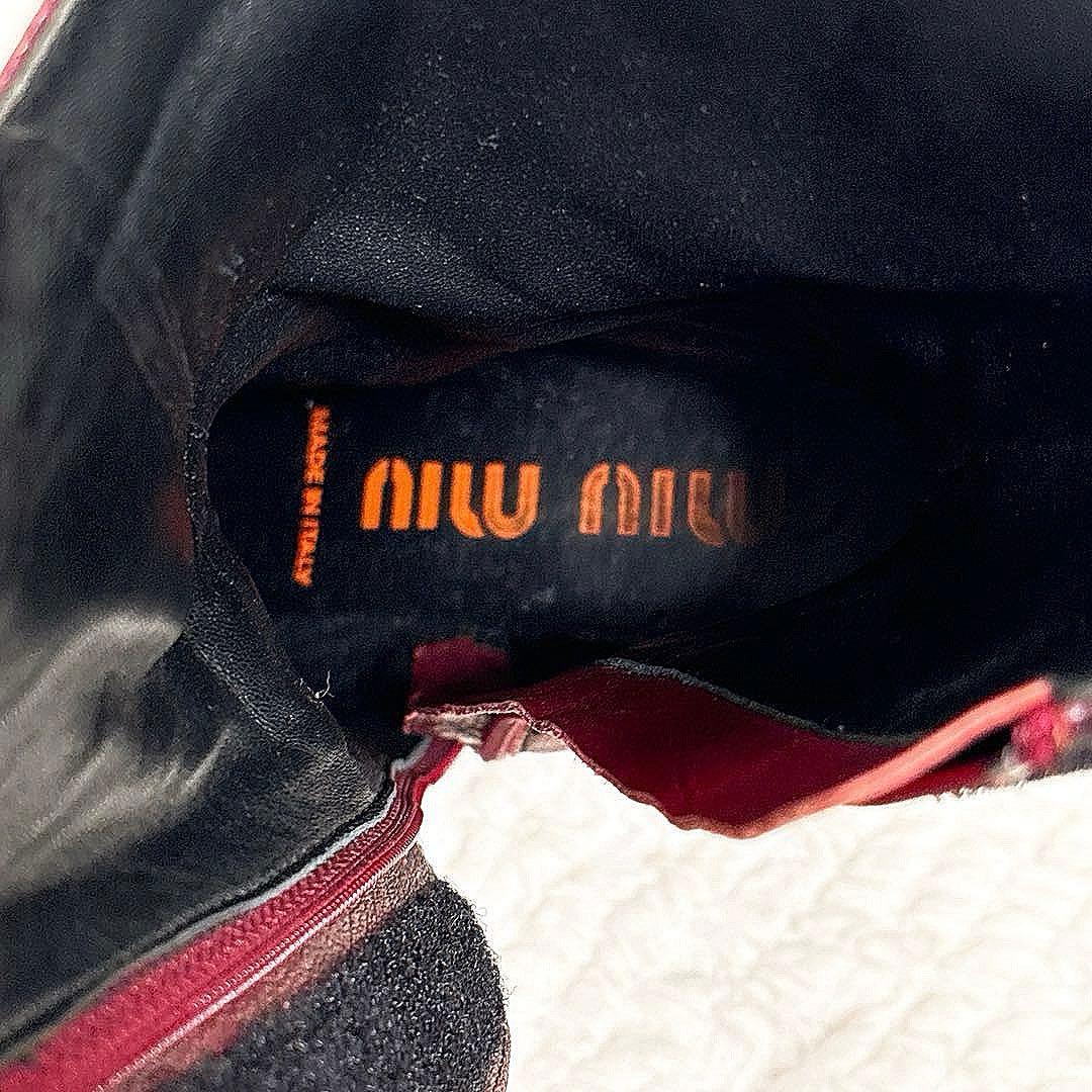 新品 訳あり イタリア製 ミュウミュウ レザーブーツ サイズ35 2/1