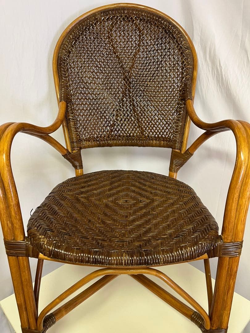 藤の椅子　Kazama ラタンチェア　昭和レトロ 二脚セット