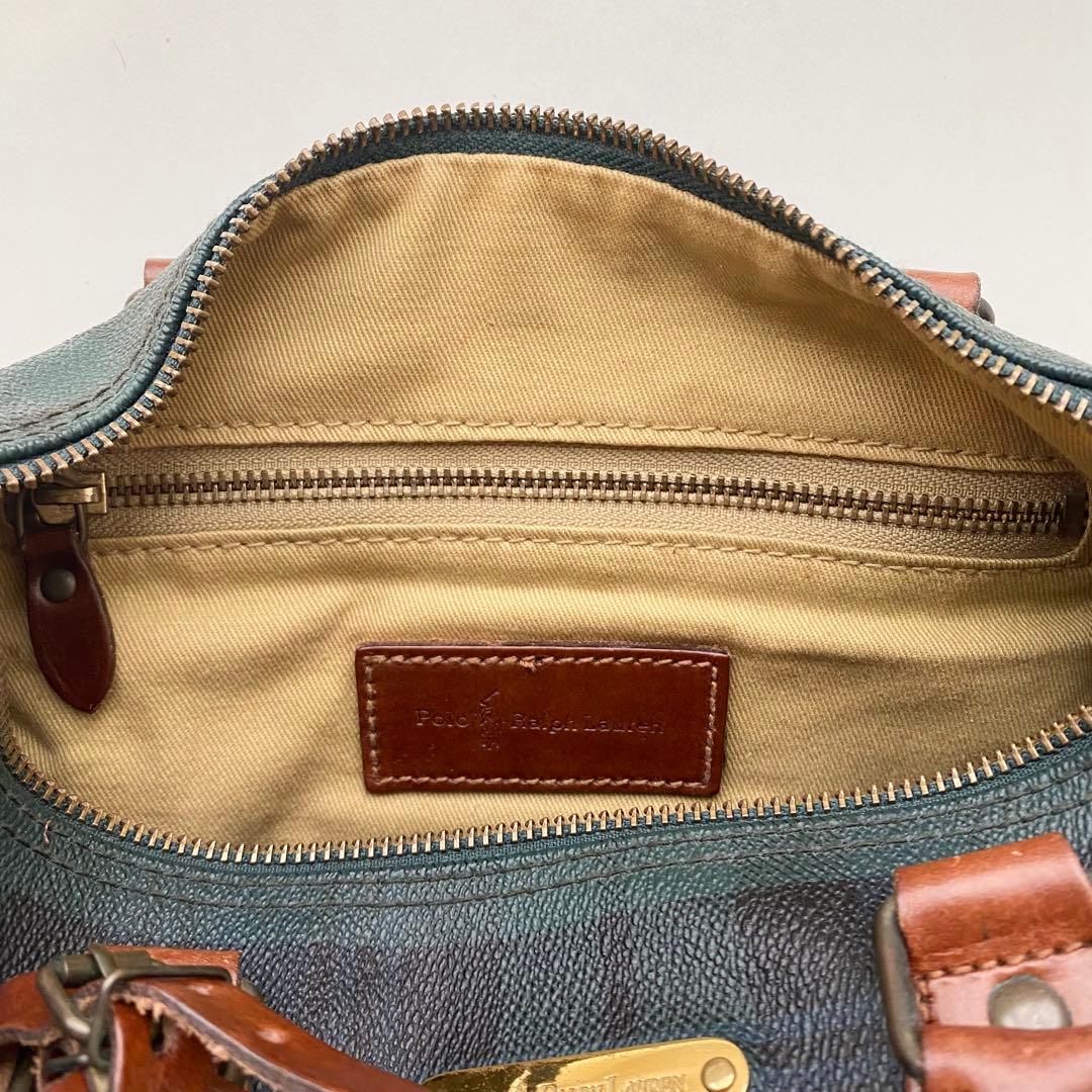 POLO RALPH LAUREN チェック柄 ボストンバッグ PVC レザー