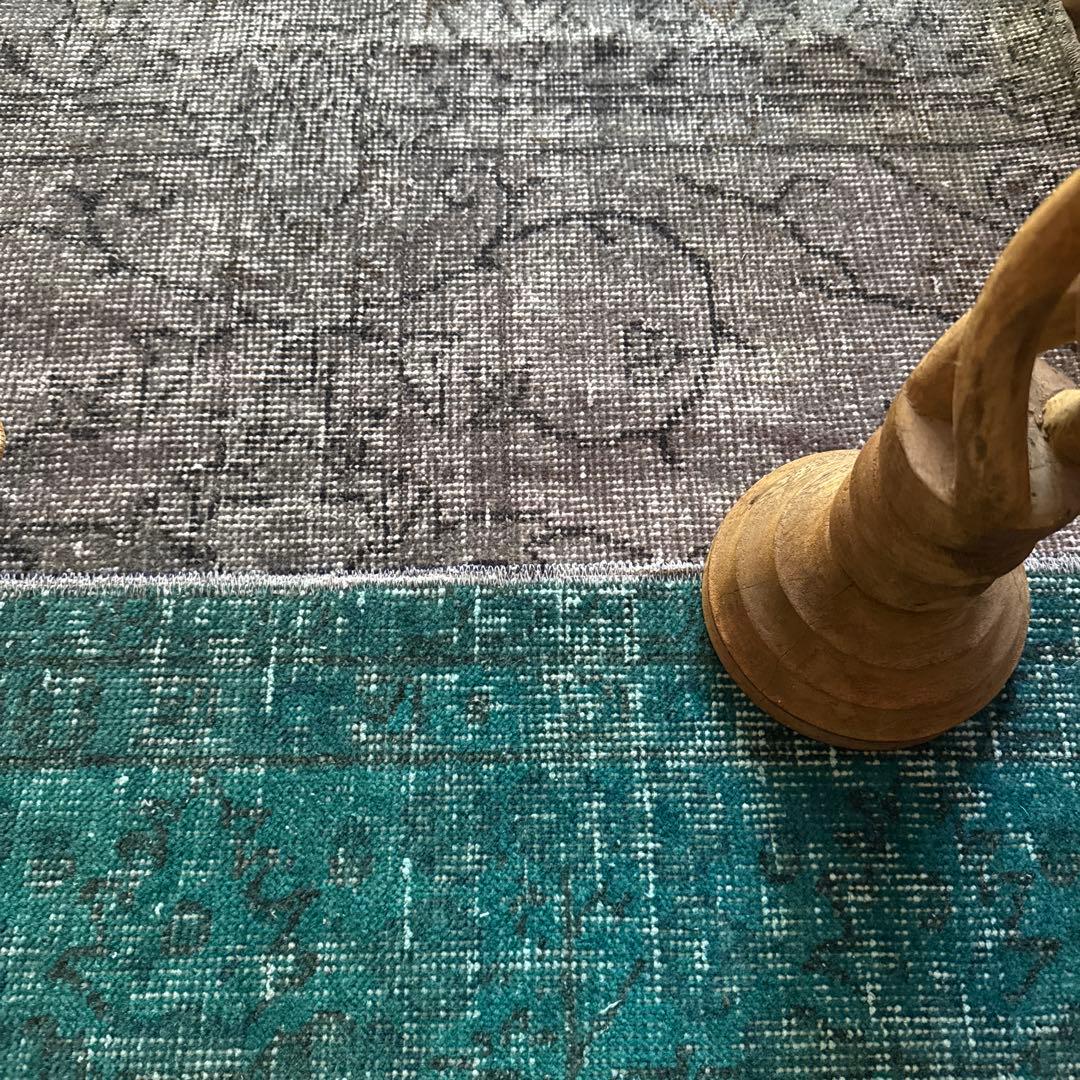 67.5×119パッチワーク　ブルーグリーン×グレイ　トルコヴィンテージラグ