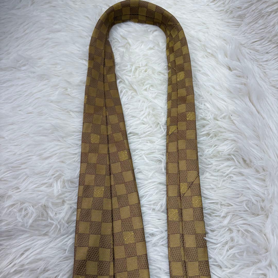 ルイヴィトン ダミエ 現行 チェック柄 シルク ネクタイ ゴールド