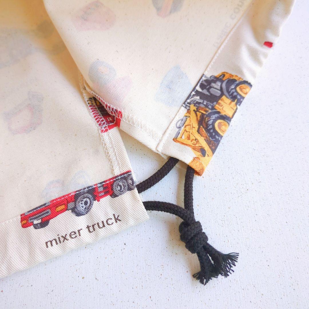 【asa】はたらく車のレッスンバッグ　シューズバッグ　内布キルティング