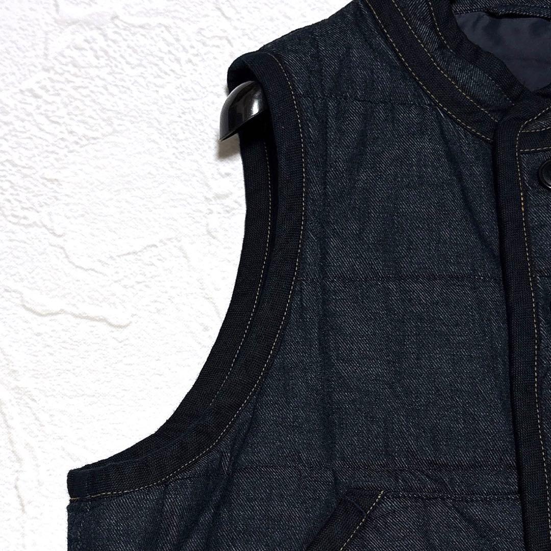 美品✨45R　45プチデニム×厚ナイロンの908キルトベスト　リバーシブル　中綿