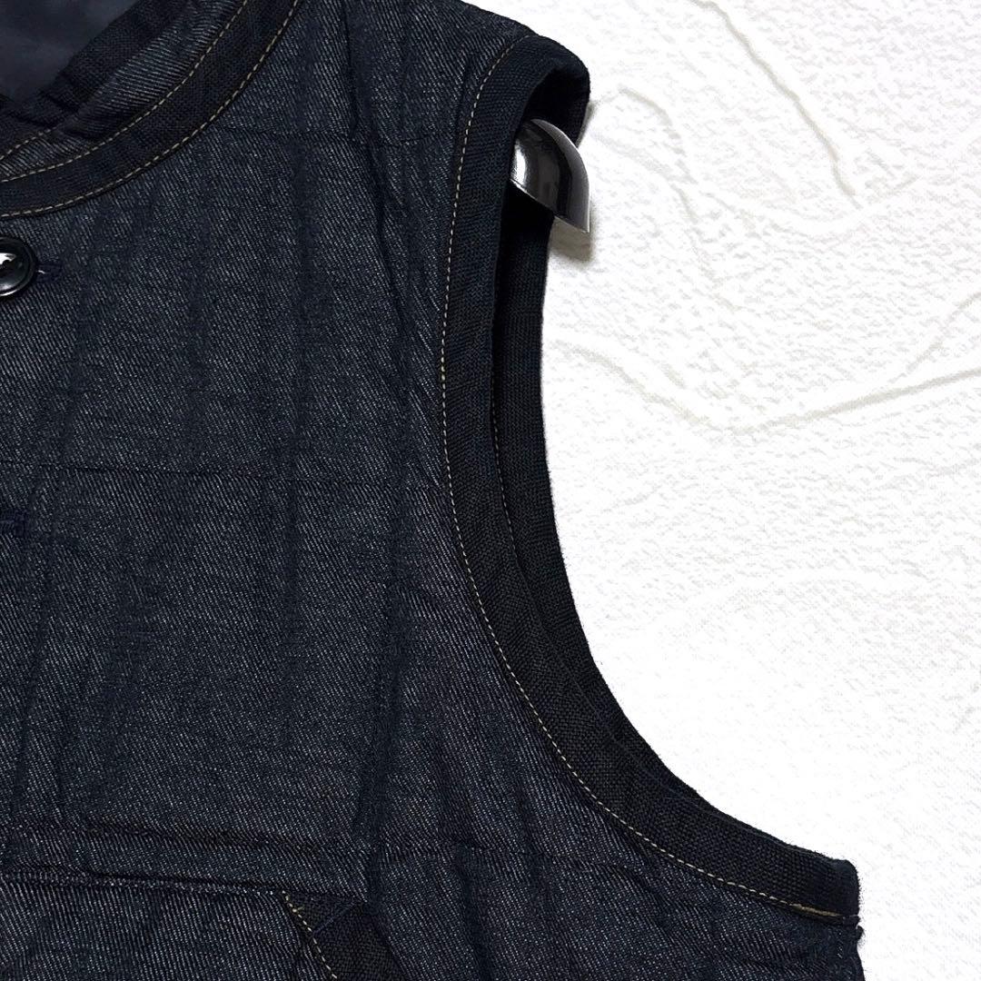 美品✨45R　45プチデニム×厚ナイロンの908キルトベスト　リバーシブル　中綿