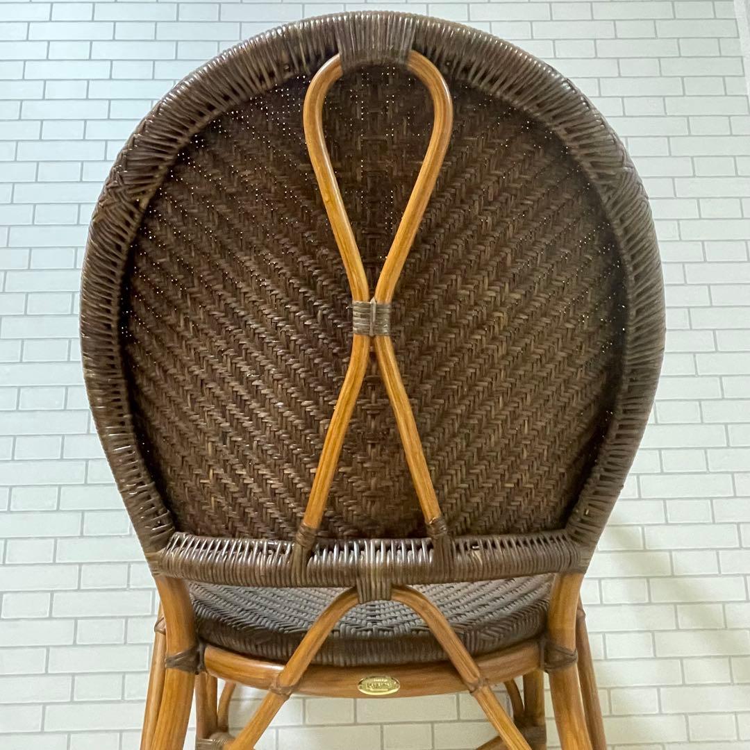 【美品】Kazama ラタンチェア ブラウン ダイニングチェア 籐椅子
