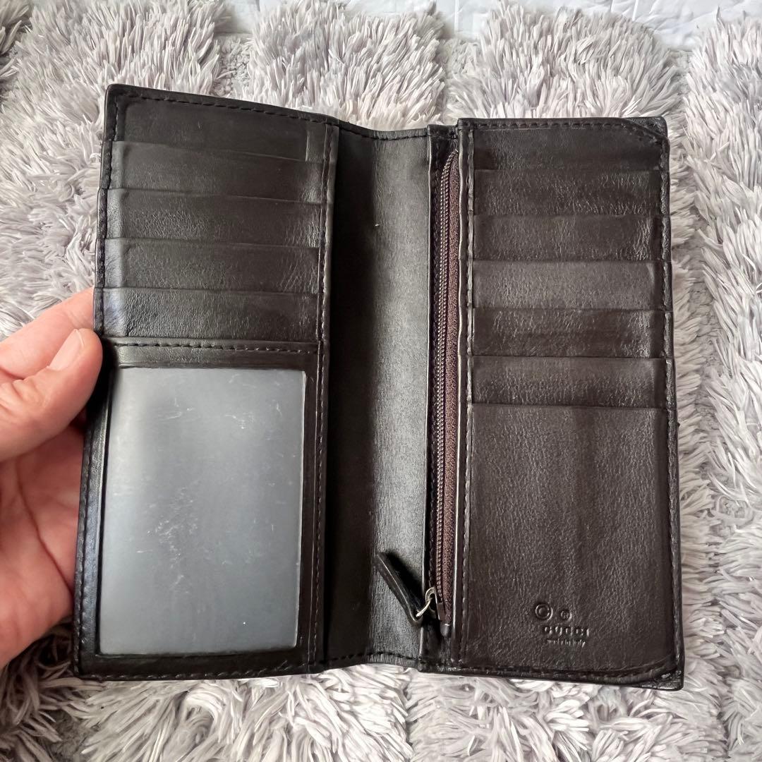 美品✨GUCCI マイクロシマ　折り財布　軽量　ダークブラウン　メンズ