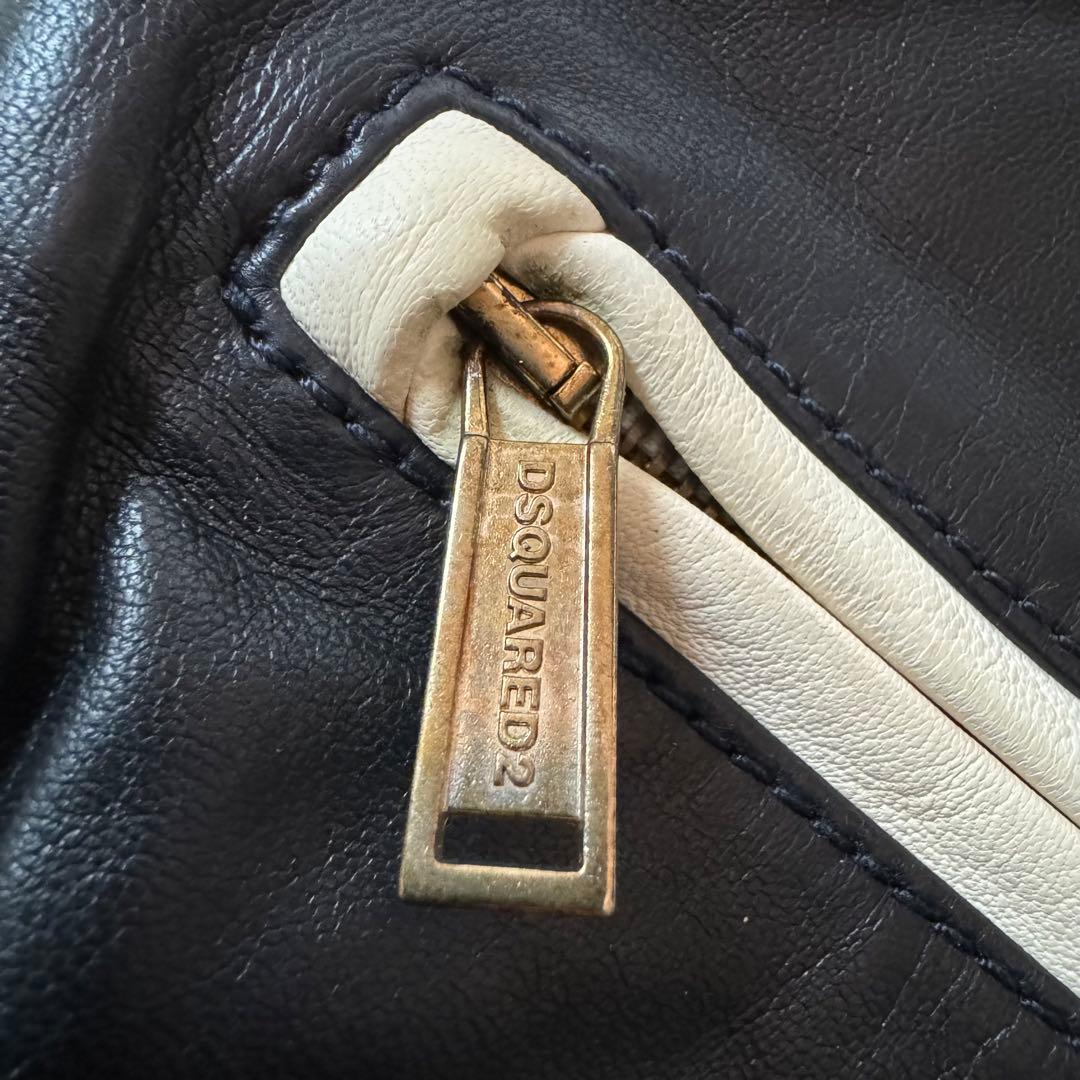 未使用タグ付 DSQUARED2 ラムレザー ライダース シングル バイカラー