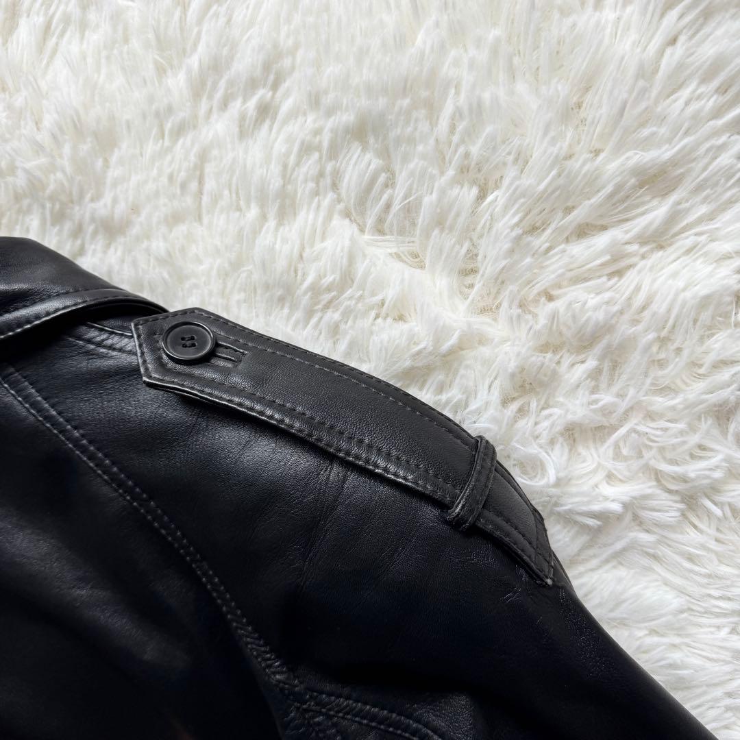 【vintage】羊革 本革 ラムレザー トレンチコート ロング丈 ブラック L